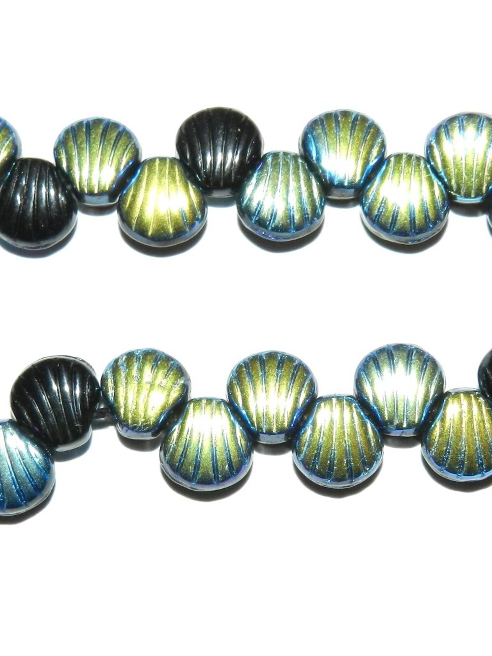 G4171 Jet Black AB Sea Shell 8mm Pressed Czech Glass Preciosa Beads 16" Strand